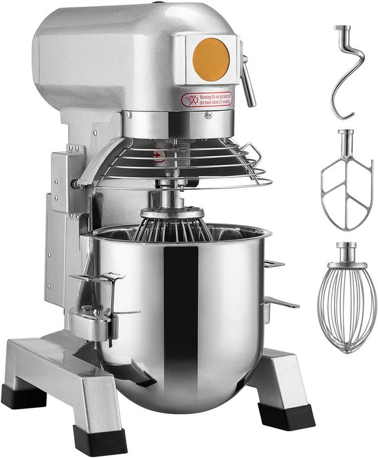 Commerciële Standmixer 20 Qt - 18,7 Liter RVS Kom - 1100W - 3 Snelheden - Deeghaak - Platte Klopper - Draadgarde - Automatische Beveiliging - Keukenmixer voor Horeca Bakkerij van Merkloos