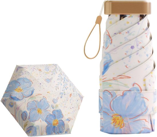 Compacte en Lichtgewicht Reisparaplu met UPF50+ UV Bescherming - Vouwbare, Winddichte en Waterdichte Zonneparaplu met Bloemenprint voor Dames
