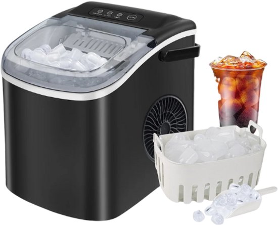 Compacte IJsblokjesmachine – 12 kg/24u – Snel, Stil & Draagbaar – 6-8 Min per Batch – 21,5×29×29 cm – Transparant Deksel van Royal Catering