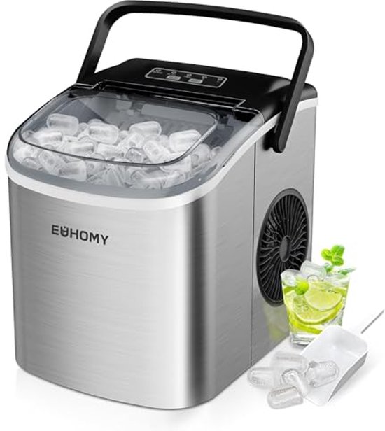 Compacte IJsblokjesmachine - 9 IJsblokjes in 6 Minuten, 12 kg per Dag, Roestvrij Staal, Zelfreinigend voor Thuis en Kantoor van Merkloos
