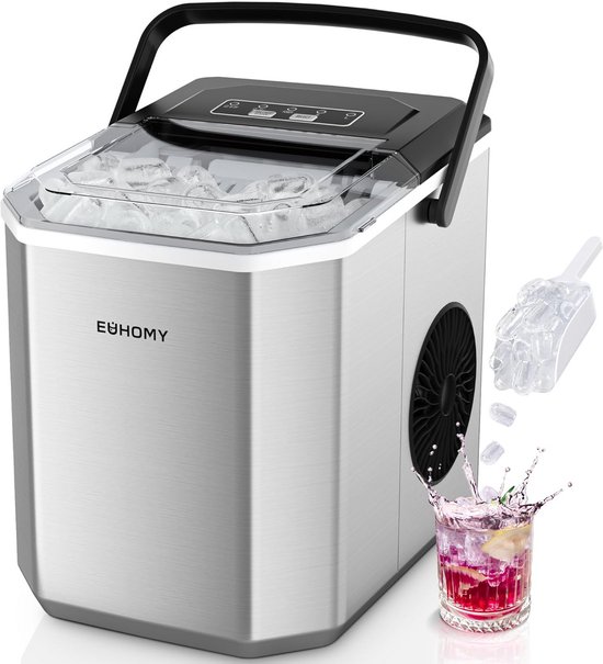 Compacte IJsblokjesmachine RVS - IJsmaker voor Thuis en Kantoor - 9 Blokjes in 6 Minuten van Merkloos