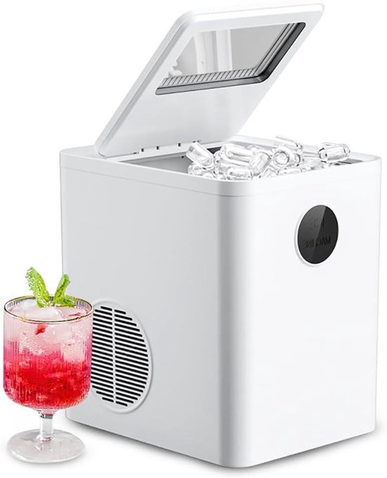 Compacte IJsblokjesmachine - Tafelmodel IJsmaker - Drankjes Koelen - Zelfreinigende Functie - 12 kg Per Dag - Wit