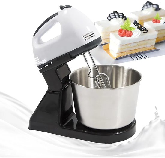 Compacte Keukenmachine – 100W – 1.7L – 7 Snelheden – Keukenmixer met RVS Mengkom – Deeg Kneden & Kloppen – Wit van Merkloos