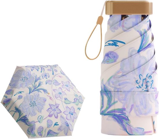 Compacte Vouwbare Paraplu met UPF50+ UV Bescherming - Lichtgewicht en Windbestendig, Ideaal voor Reizen, Sterk en Waterdicht met Bloemmotief voor Dames van Merkloos