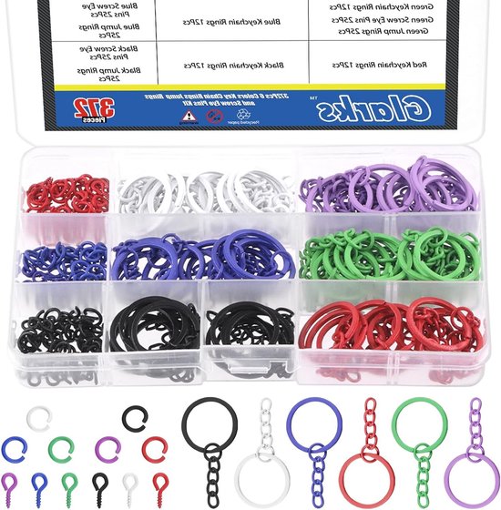 Complete set van 372 sleutelringetjes in 6 kleuren, inclusief 25mm en 8mm open jump rings en schroefogen voor knutselen en DIY-projecten van Merkloos