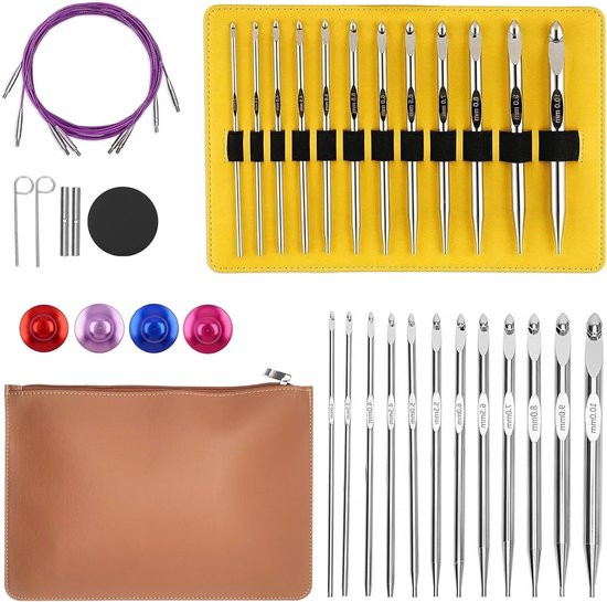 Complete Tunisian Haaknaalden Set met Kabel, 26 Stuks, 3–10 mm, Ergonomische Aluminium Haaknaalden met Opbergtas voor Beginners en Professionals, Perfect voor Creatieve Projecten van Merkloos