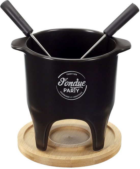 Cook Concept Chocolade of kaas fondue - met 2 vorken - zwart - porselein - voor 2 personen - 12 x 11 cm schaal van cook-concept