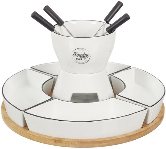 Cook Concept Chocolade of kaas fondue - met 4 vorken - wit - keramiek - voor 4 personen