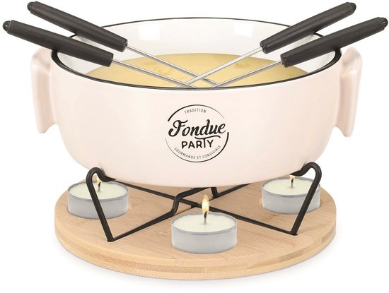Cook Concept Chocolade of kaas fondue - met 4 vorken - wit - porselein - voor 4 personen - 23 x 7 cm schaal