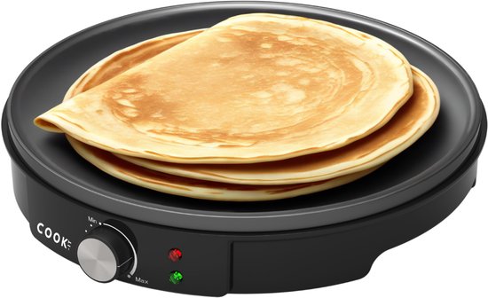COOK-IT Crêpemaker – 1200W – Traploos Instelbare Temperatuur – Antiaanbaklaag – Inclusief Spatel – Zwart