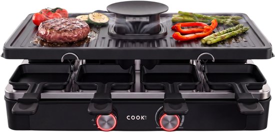 COOK-IT Gourmetstel met Afzuiging – 8 Gourmetpannetjes – 1400W – Regelbare Temperatuur – Antiaanbaklaag – Raclette Grill