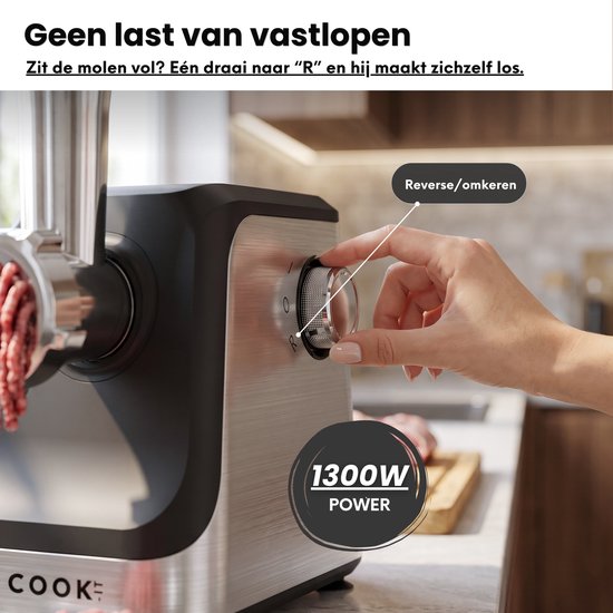 COOK-IT Vleesmolen Pro - 1800W - Gehaktmolen - RvS