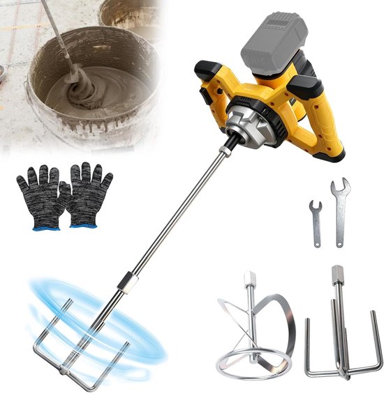 Cordless Concrete Mixer Compatible with Dewalt 20V Battery, Brushless Electric Paddle Mixer 6 Speeds with 2 Stirring - ShopVlot