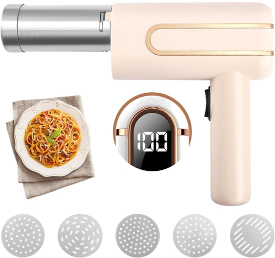Cordless Hand Pasta Machine, Electric Portable Pasta Maker with 5 Shapes of 304 Stainless Steel, Rechargeable 4000 mAh - ShopVlot