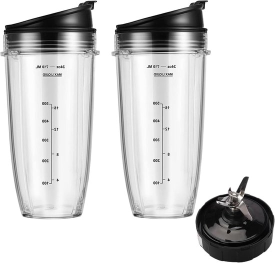 Cosensi - Blender vervangende onderdelen 2 pack met 24oz bekers en 710ml cups + 7 vinnen mes + deksels voor Nutri Ninja Auto IQ blenders van Merkloos