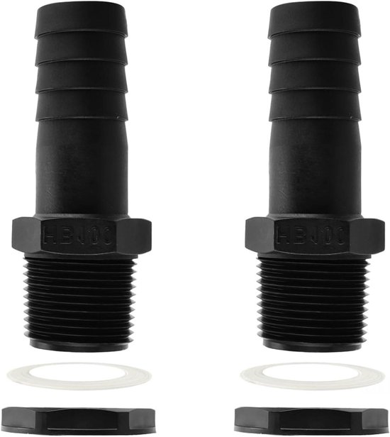 Cosensi - Regenton aansluitset 2 stuks 2,54 cm - Regentonconnector met tuit en afdichting - Voor watertanks en reservoirs van Merkloos