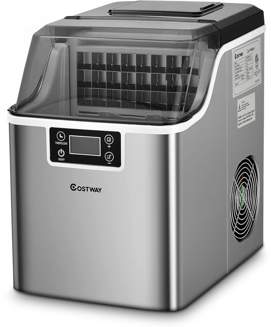 COSTWAY Aanrecht ijsblokjesmachine ijsmaker, elektrische ijsmachine met een top inlaatgat, automatische zelfreinigende, 18KG/24H, 24 stuks ijsblokjes/15 mins, 3.2L built-in watertank, schep, ijsmachine voor thuis, kantoor (Zilver) van Merkloos