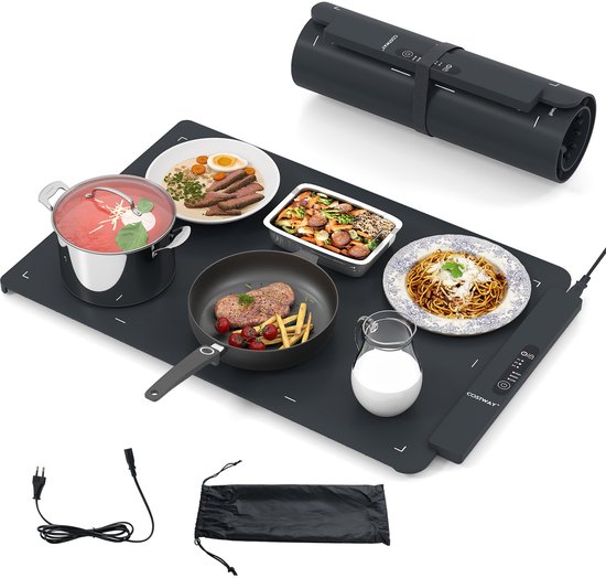 COSTWAY Elektrische siliconen warmtemat voor levensmiddelen, oprolbare voedselverwarmer met instelbare temperatuur 60/80/100 ℃ & 1/3/5H timer en automatische uitschakeling, warmhoudmat 64 x 41 x 2 cm