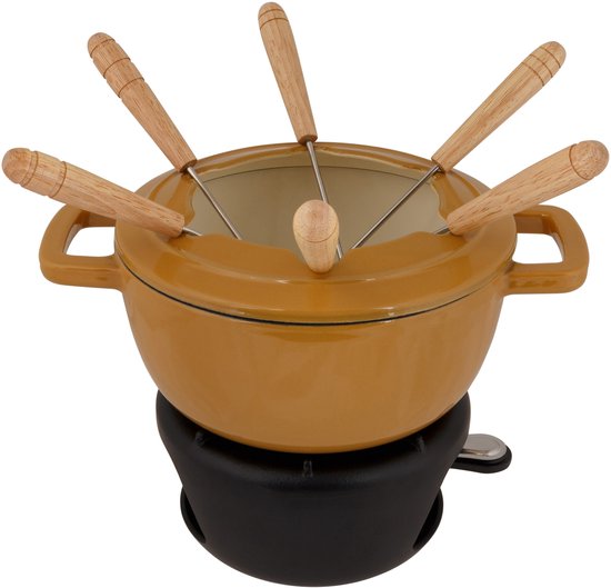 Cosy & Trendy Fondueset Fontestic Amber Gold Ø 18 cm - 1700 ml Gietijzer - Voor 6 Personen, Brandpasta Brander