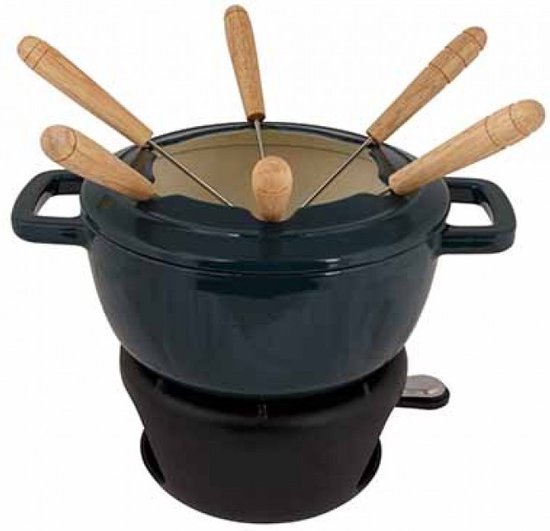 Cosy & Trendy Fondueset Fontestic Green Heron - 1700 ml Ø 18 cm Gietijzer - Werkt Met Brandpasta - Voor 6 Personen