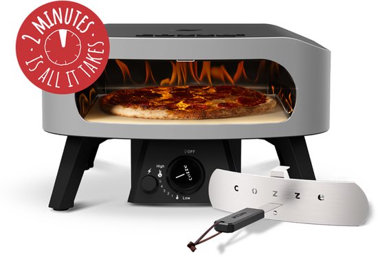 Cozze® 13" Classic pizza oven gas 30 mbar - krachtige 6,0 kW gas pizzaoven met U-vormige RVS brander, automatische ontsteking, thermometer en cordieriet pizzasteen - authentieke pizza’s in 2 minuten - ideaal voor buiten koken