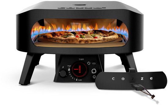 Cozze® 13” Pizza oven op Gas - Black Edition - Roterende Pizzasteen - Met Deur - Tot 630°C - Ø34 cm