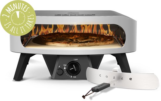 Cozze® 17" Classic pizza oven gas 30 mbar - krachtige 8,0 kW gas pizzaoven met U-vormige RVS brander, automatische ontsteking, thermometer en cordieriet pizzasteen - bakt grote authentieke pizza’s in 2 minuten - ideaal voor buiten koken