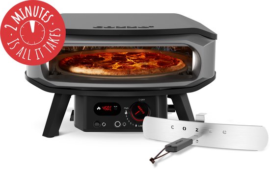 Cozze® 17" Premium Rotate pizza oven gas 30 mbar - krachtige 8,0 kW gas pizzaoven met roestvrijstalen U-brander, automatische ontsteking, LED-bediening en thermometer - met pizzasteen Ø 42,5 cm - perfecte pizza’s in 2 minuten