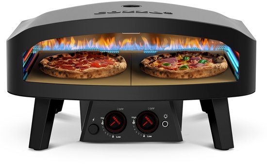 Cozze® 24” Pizza oven op Gas - Black Edition - Extra Groot - Dubbele Pizzasteen - Met Deur - Tot 600°C - Ø60 cm