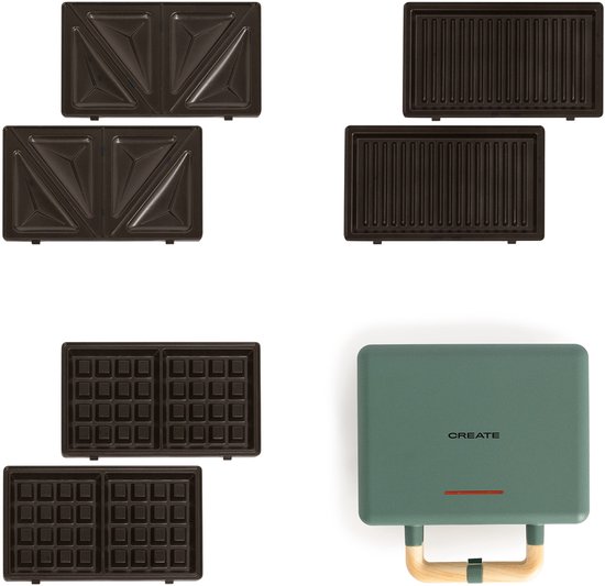 CREATE - Tosti-ijzer, grill en wafelijzer met verwisselbare platen - Sage - Dubbel - STONE STUDIO van CREATE