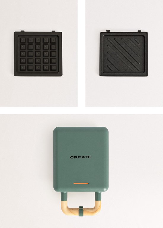 CREATE - Tosti-ijzer, grill en wafelijzer met verwisselbare platen - Sage - Individueel - STONE STUDIO van CREATE
