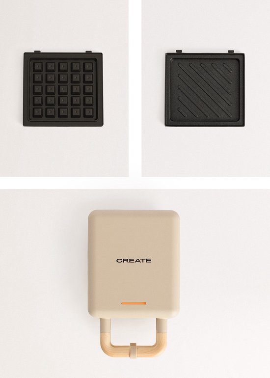 CREATE - Tosti-ijzer, grill en wafelijzer met verwisselbare platen - Zand - Individueel - STONE STUDIO