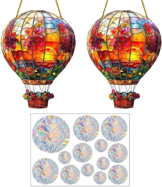 Creatieve decoratie met 2 luchtballon hangers en 1 raamsticker - Unieke accessoires voor thuis en feestversiering