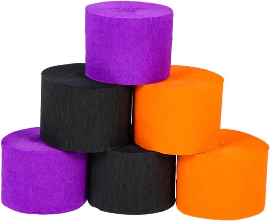 Crêpepapier rol 6 rollen Halloween decoratiepapier zwart crêpepapier luchtslangen zwarte slangen crêpepapier luchtslangen party slingers Halloween crêpepapier paars
