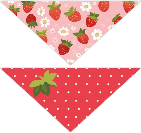 CSGoods - Omkeerbare Driehoek Sjaal voor Honden en Katten - Wit Kant - Rood Roze - Fruit Motief van CSGoods