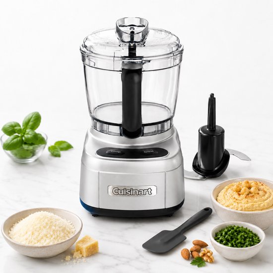 Cuisinart Keukenmachine - Compacte mini Mixer - Kakmolen met Pulsefunctie - Deksel met gaten voor toevoegingen - Zilver - 900ml van Cuisinart