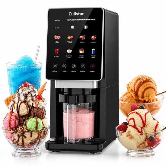 Culistar® Official 10-in-1 IJsmachine - IJsmaker - IJsmaker Voor Roomijs, Sorbet, Gelato en Slushie - Frozen Cocktails & Smoothies - Automatische Clean Functie - Kleurendisplay - Vaatwasserbestendige Bekers