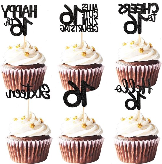 Cupcake Topper voor 16e Verjaardag - Feestdecoratie, Taartversiering en Verjaardagsfeest Accessoires van Merkloos