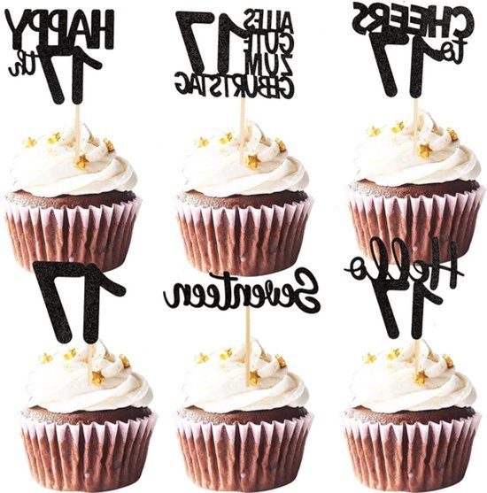 Cupcake Topper voor 17e Verjaardag - Feestdecoratie, Taartversiering en Verjaardagsfeest Accessoires