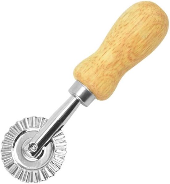 Cutter Seal met ronde rolvorm, robuust en stabiel, met houten handvat en geribbelde rand, spaghettipers, spaghettipers voor thuis en keuken, decoratie, zelfgemaakt, 3,5 cm diameter