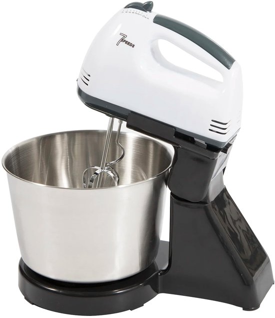 CYRO - Deegmixer - Deegmachine - Keukenmixer met Mengkom - Keukenmixer - Taart Maken - 7 Snelheden - 1,7L Mengkom - Wit - Zwart van Merkloos