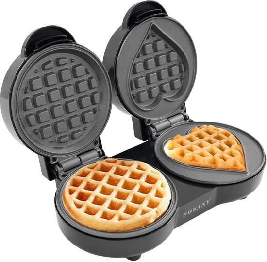 CYRO - Wafelijzer - Wafelmaker - Wafelijzer Hartvorm - Wafelijzers - Keukenmachine - met Antiaanbaklaag - Elektrisch - Zwart