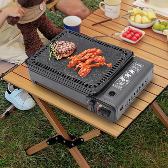 DailyDamaar bakplaat - Grillplaat - Tafelgrill - Camping grill - Draagbaar - Gas - Buiten koken - Bakplaat - Grillnet - Zwart