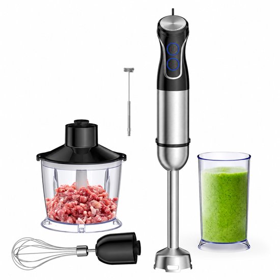 DailyDamaar blender - Staafmixer - Handblender - Pureerstaaf - Roestvrij staal - 5 in 1 - Met garde en chopper - Handbediend van DailyDamaar