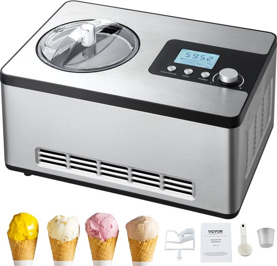 DailyDamaar ijsmachine - Ijsmaker - Roomijsmachine - Sorbet machine - Met ingebouwde compressor - Automatisch - 3 programma's - RVS