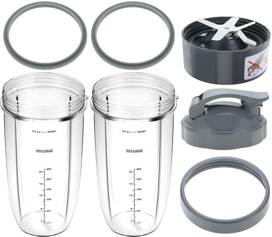 Dailygoods - 8-delige Vervangset voor Nutribullet Blender Cups & Snijblad - 945ml met To-Go Deksel