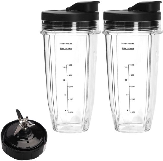 Dailygoods- Blenderbeker 2 Stuks - Vervangingsonderdelen - Afneembare Deksel - 7-Vin-Extractormes - Lekvrije Mixbeker - Geschikt voor Ninja BL2012/BL487A/BL492/BL640/NN100A/NN101/NN102
