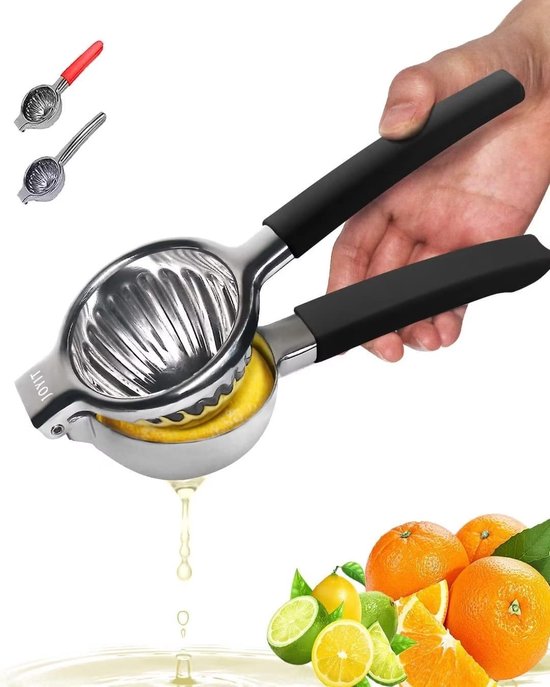 Dailygoods- Citroenpers Extra Groot - Roestvrij Staal - Ergonomische Citrusjuicer - Heavy Duty - Food Grade Siliconen Handvat - 8 cm Kom Diameter - Citruspers