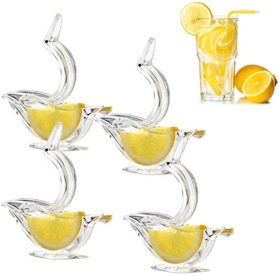 Dailygoods- Citroenpers Handmatig - 4 Stuks - Transparant Acryl - Vogelvorm - Veilig en Milieuvriendelijk - Geschikt voor Keuken en Bar - Citruspers