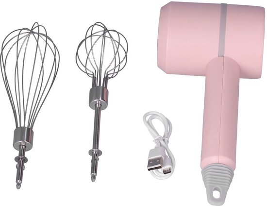 Dailygoods - Dailygoody - Elektrische handmixer - Staafmixer met garde - Oplaadbaar en gebruiksvriendelijk - Roze - Vaatwasserbestendig - Perfect voor dagelijks ge...